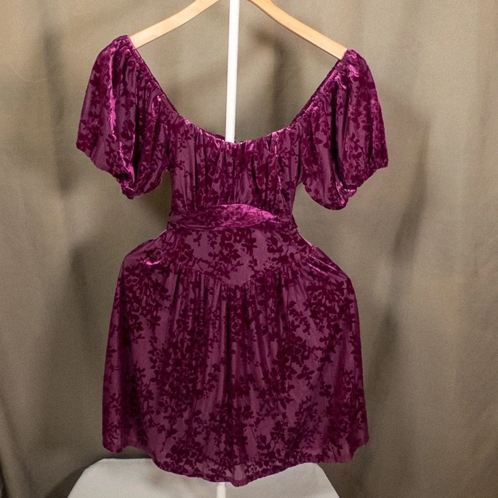 Francesca's Purple Velvet Burnout Mini Dress Size Small